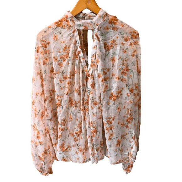 Like New Vintage ZARA Ethereal Flowy Orange Floral Sheer Chiffon Blouson Top - Picture 1 of 6
